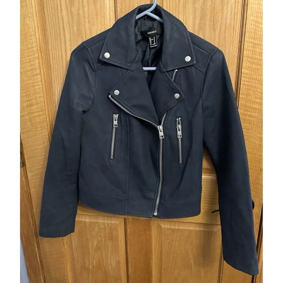 FOREVER 21 Jackets & Blazers - Forever 21 Navy Moto Jacket Women’s Size Medium- very good
